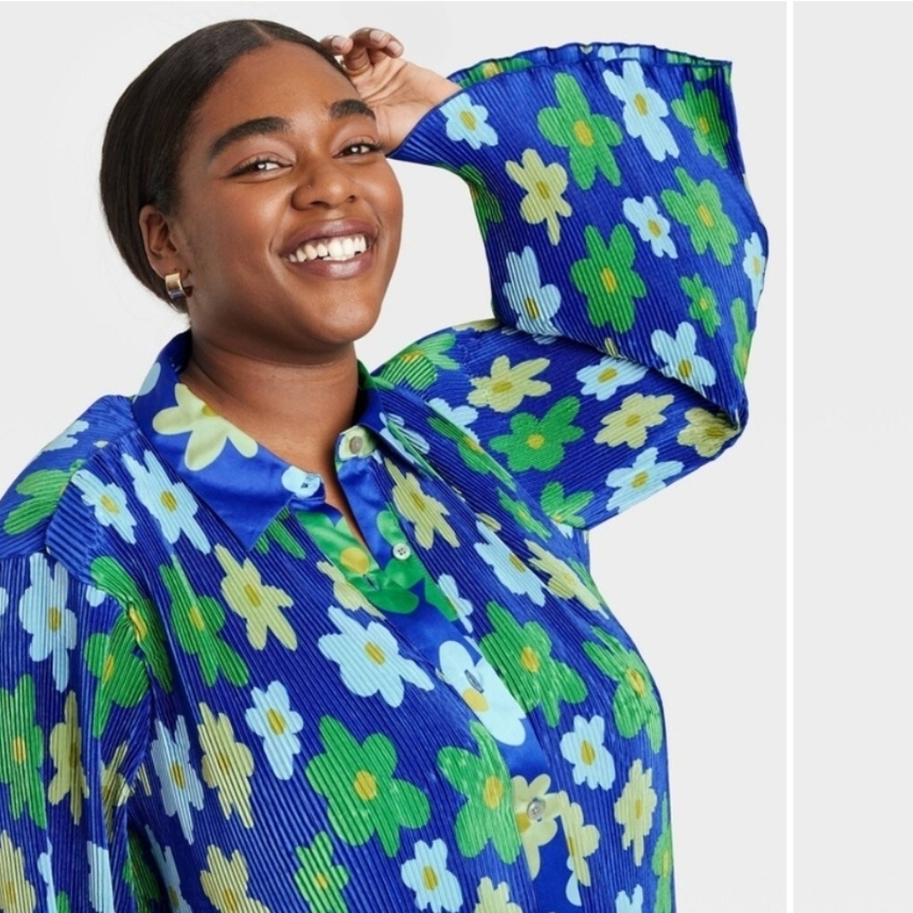 Sammy B Floral Blue and Green Women's Top BHM x Target XL